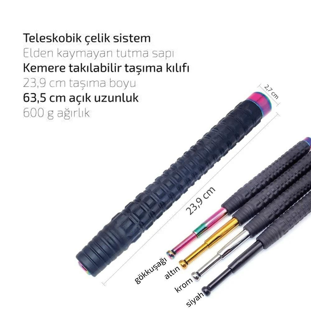 A Kalite Çelik Teleskopik Jop – Üstün Dayanıklılık ve Caydırıcılık (3 Renk Seçeneği) Gökkuşağı