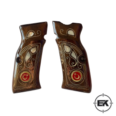 El Yapımı Özel İşlemeli Ceviz Ağacı Tabanca Kabzesi Model 5 – Sarsılmaz Kılınç 2000 ve P8 Serisi Uyumlu