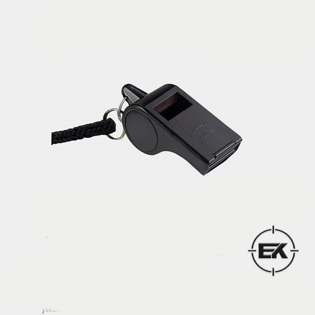 Siyah Plastik Acil Durum ve Deprem Düdüğü – Yüksek Sesli, İpli ve Yıkanabilir