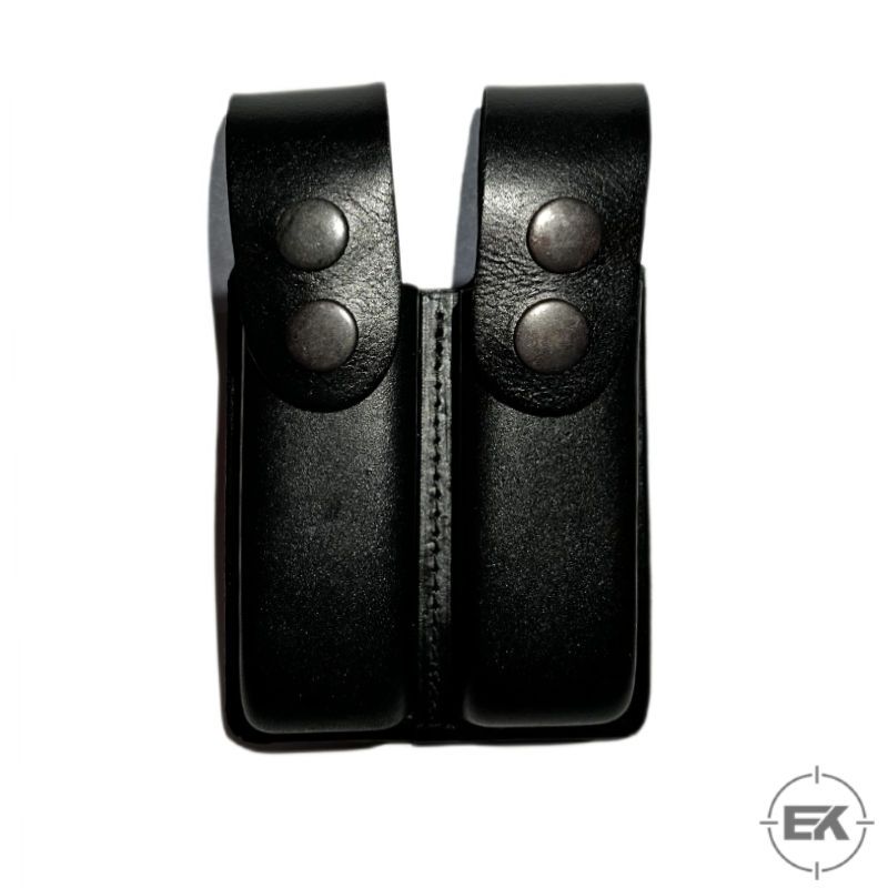 Universal Çiftli Deri Şarjör Kılıfı | 9mm Uyumlu, Sabit Kemer Geçişli (Siyah)